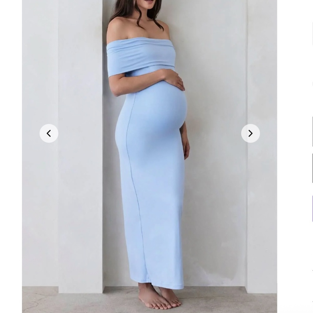 Off-Shoulder Light Blue Maxi Maternity Dress